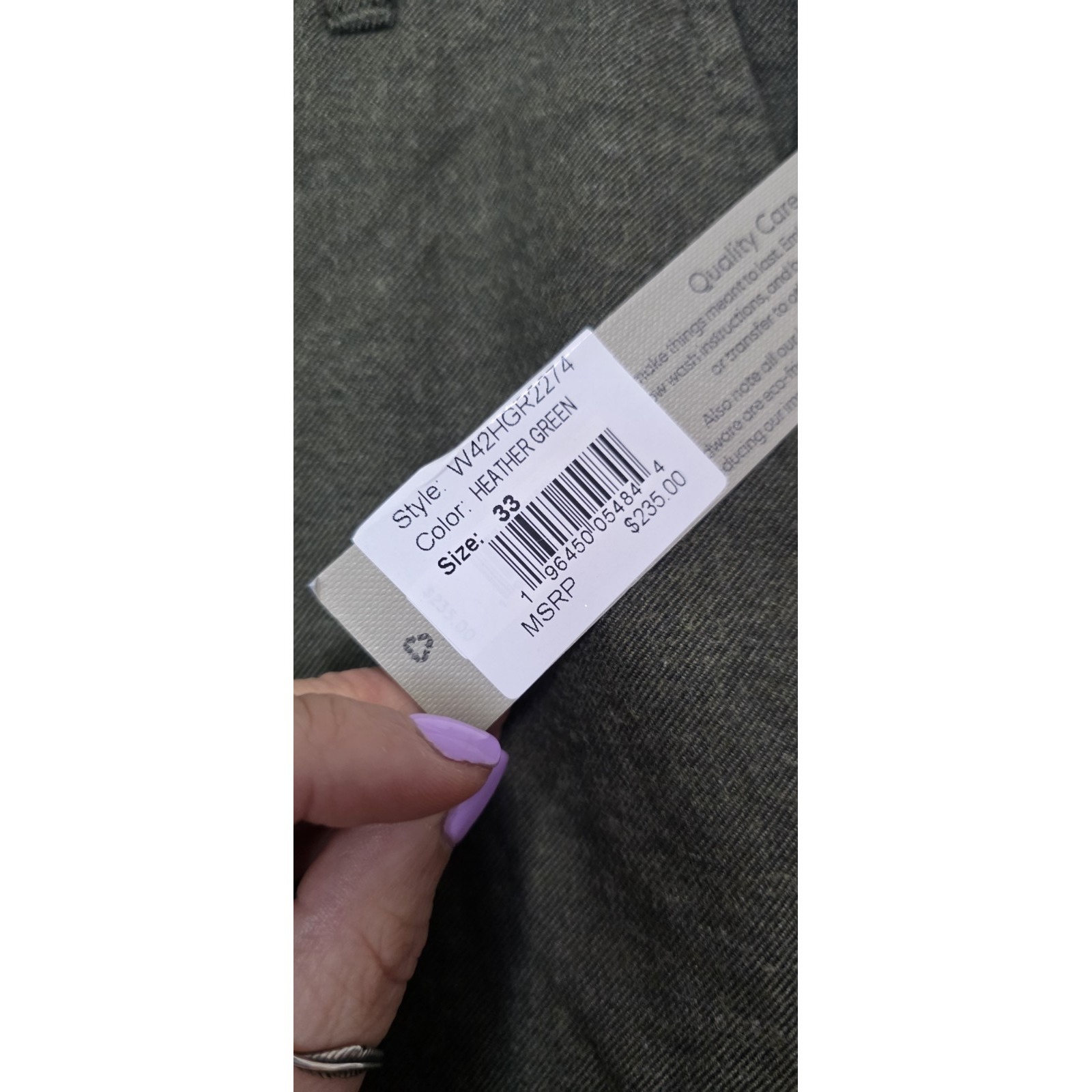 New Hudson Pants 33x32 Men Straight Heather Green Career Trouser Slack Business — image 3 of 8